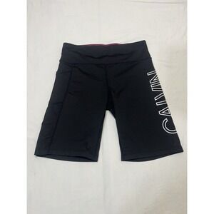 Calvin Klein Women's Black Logo Bike Shorts M Pocket High Rise Activewear